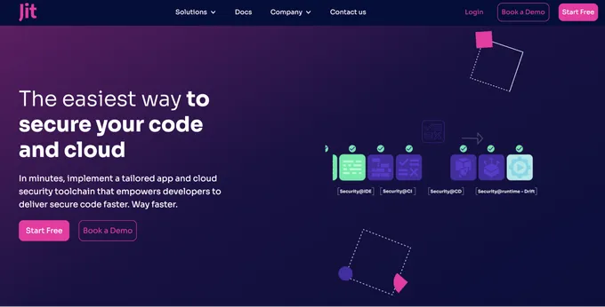 a purple web page with the words the easy way to secure your code and cloud