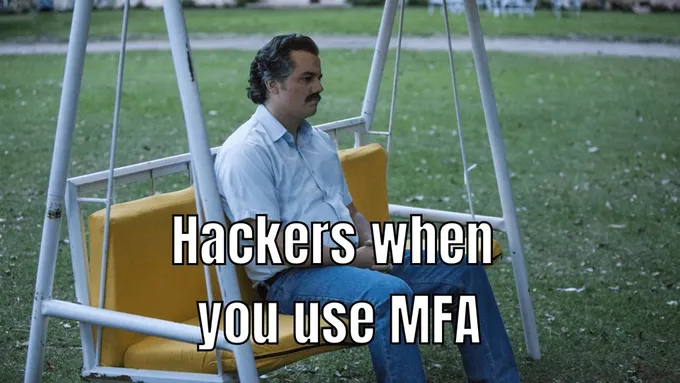 a man sitting on a swing chair with the words hackers when you use m