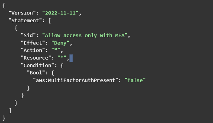 A script for identification and access management policy with multi-factor authentication