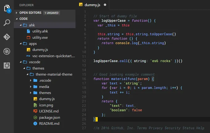 Sublime Material theme package for VSCode