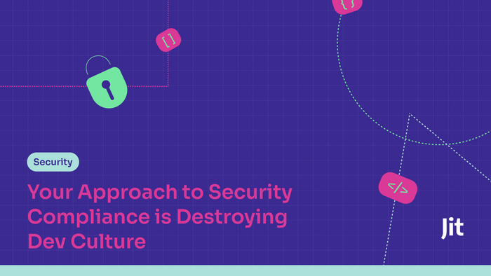 a purple background with the words, your approach to security compliance is destroying dev culture
